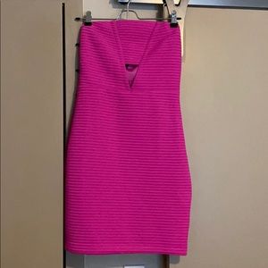 Strapless, hot pink, short fitted dress